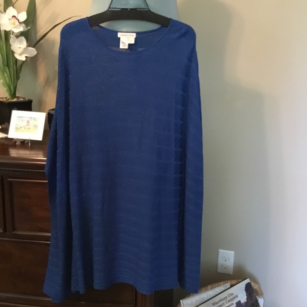Coldwater Creek-EUC-Women's Metallic Knit Rich Royal Blue Sweater Poncho